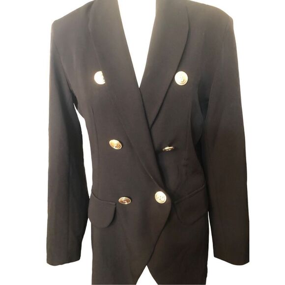 Inffinity Store black dressy blazer with gold accent buttons with infinity symbo - Picture 3 of 11